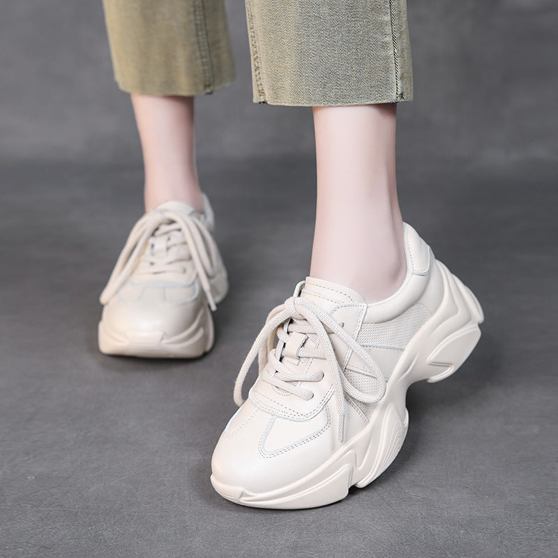 Women Minimalism Leather Casual Platform Dad Shoes Newgew Shoes