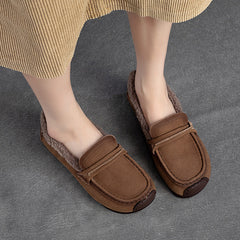 Women Retro Leather Flat Furred Winter Loafers Newgew Shoes