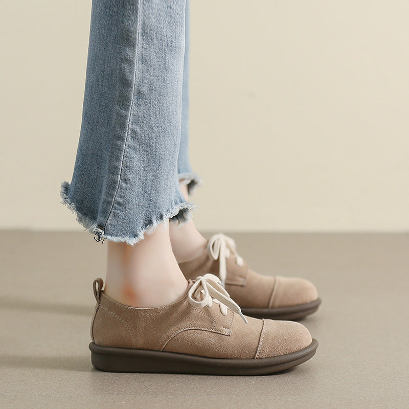 Women Retro Frosted Leather Flat Casual Shoes Newgew Shoes