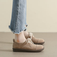 Women Retro Frosted Leather Flat Casual Shoes Newgew Shoes