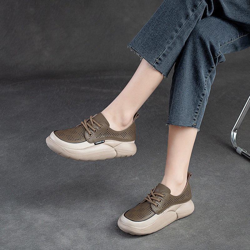 Women Fashion Breathable Hollow Leather Casual Shoes Newgew Shoes