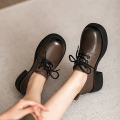 Women Retro Minimalist Leather Thick Soled Casual Shoes Newgew Shoes