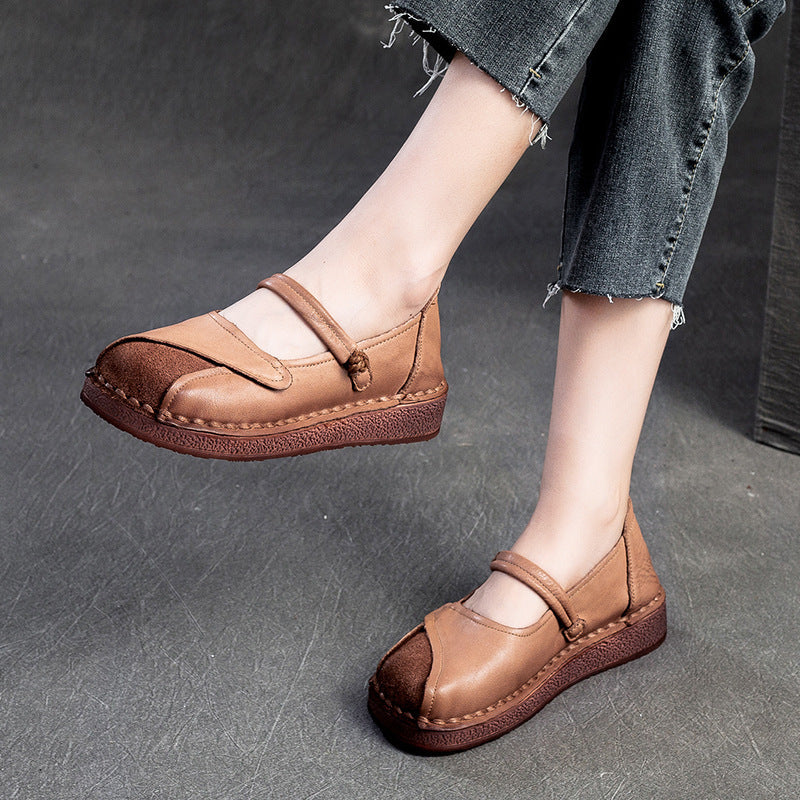 Women Retro Patchwork Leather Flat Casual Shoes Newgew Shoes