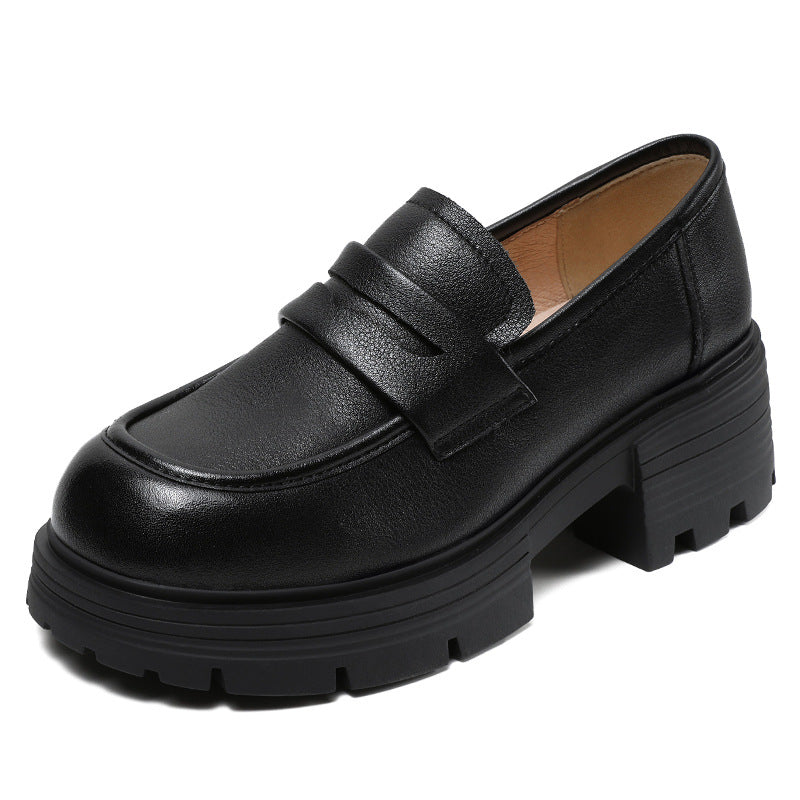 Women Minimalist Comfort Leather Platform Black Loafers Newgew Shoes