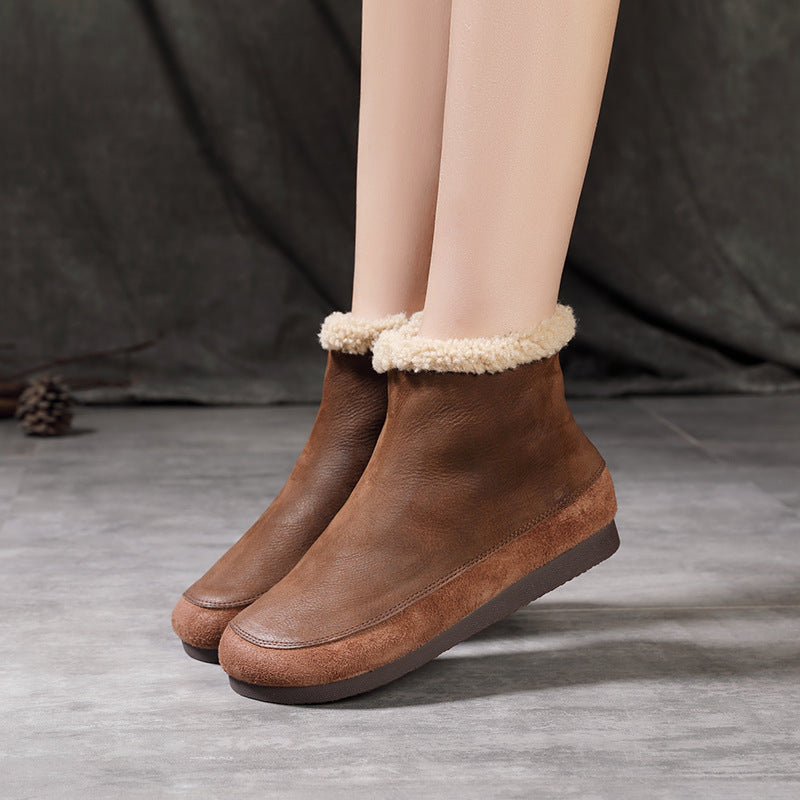 Women Retro Frosted Leather Woolen Snow Boots Newgew Shoes