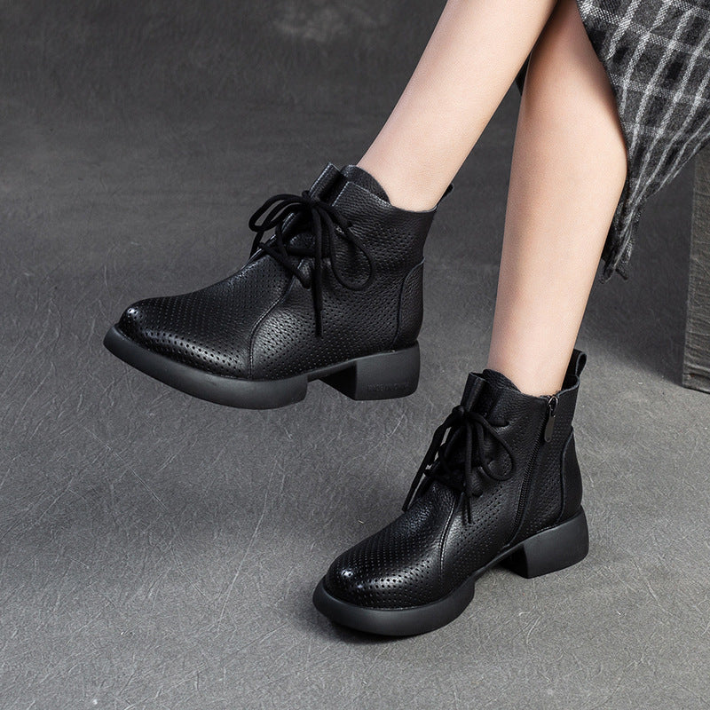 Women Retro Minimalist Leather Casual Ankle Boots Newgew Shoes