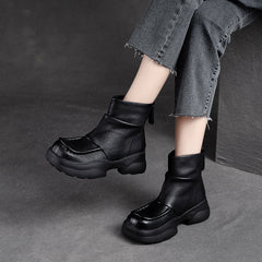 Women Retro Solid Leather Platform Boots Newgew Shoes