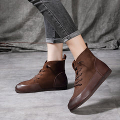 Retro Spliced Flat Leather Boots Newgew Shoes