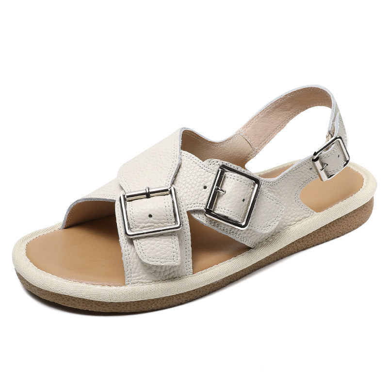 Women Retro Leather Casual Summer Sandals Newgew Shoes