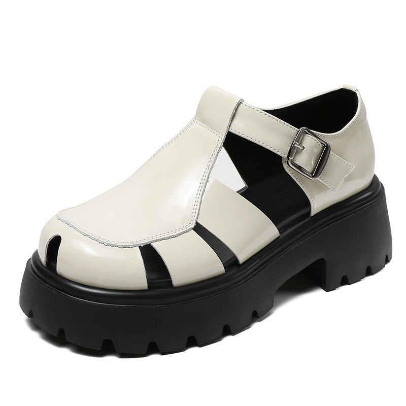 Women Minimalist Retro Leather Casual Platform Sandals Newgew Shoes