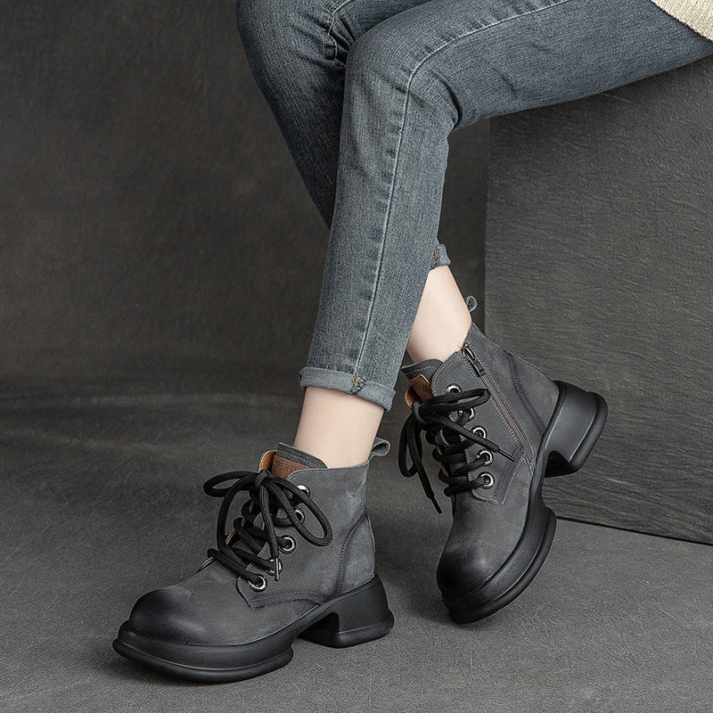 Women Autumn Retro Chunky Platform Combat Boots Newgew Shoes