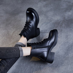 Women Patchwork Leather Casual Chunky Heel Boots Newgew Shoes