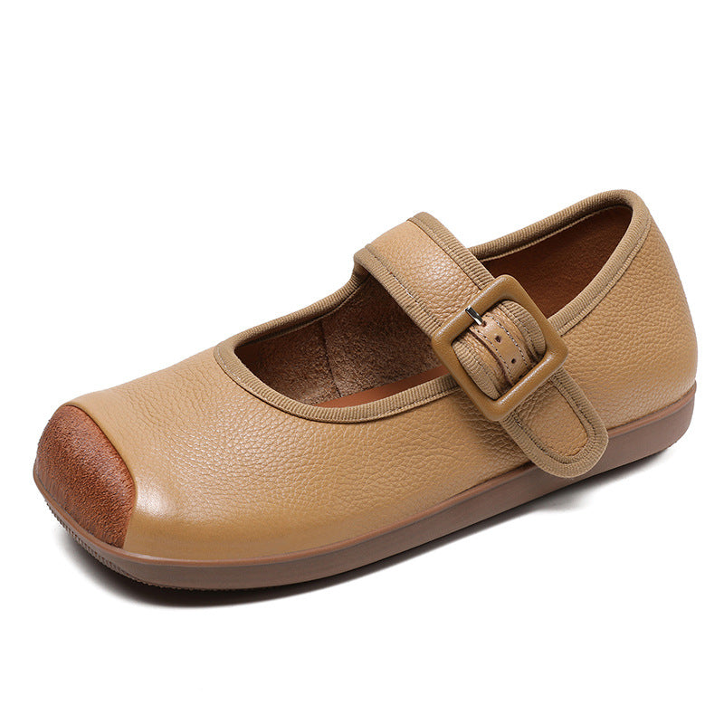 Women Retro Soft Leather Buckle Casual Flats Newgew Shoes