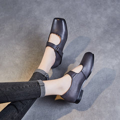 Women Retro Square Head Leather Casual Shoes Newgew Shoes