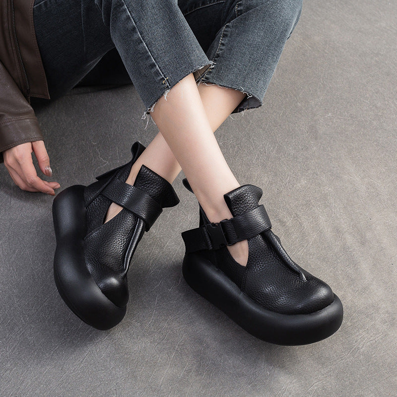 Women Retro Leather Platform Casual Shoes Newgew Shoes