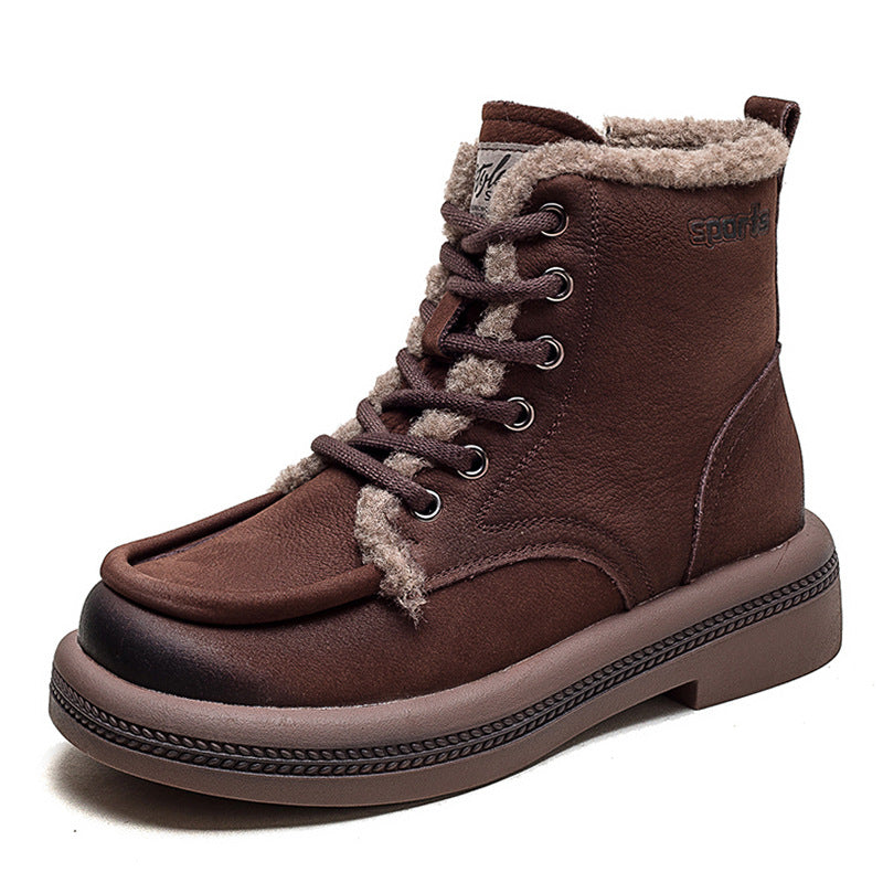 Women Leather Soft Furred Flat Snow Boots Newgew Shoes