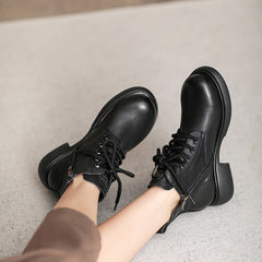 Women Retro Minimalist Leather Casual Ankle Boots Newgew Shoes