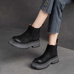 Women Retro Nubuck Leather Thick Soled Ankle Boots Newgew Shoes