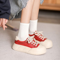 Women Minimalist Color Matching Leather Casual Shoes Newgew Shoes