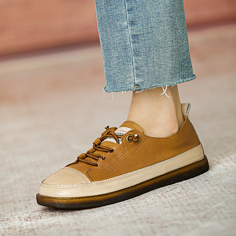 Women Leather Color Matching Soft Casual Shoes Newgew Shoes