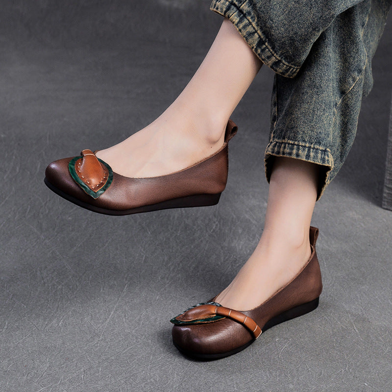 Women Retro Leather Soft Casual Flats Shoes Newgew Shoes