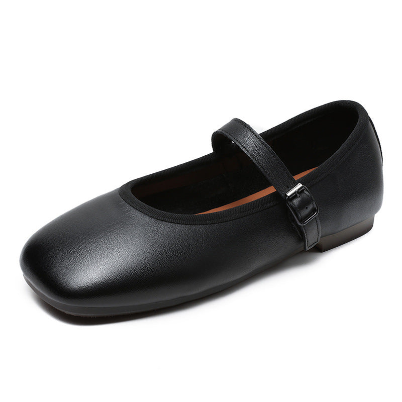 Women Retro Minimalist Soft Leather Buckle Flats Newgew Shoes