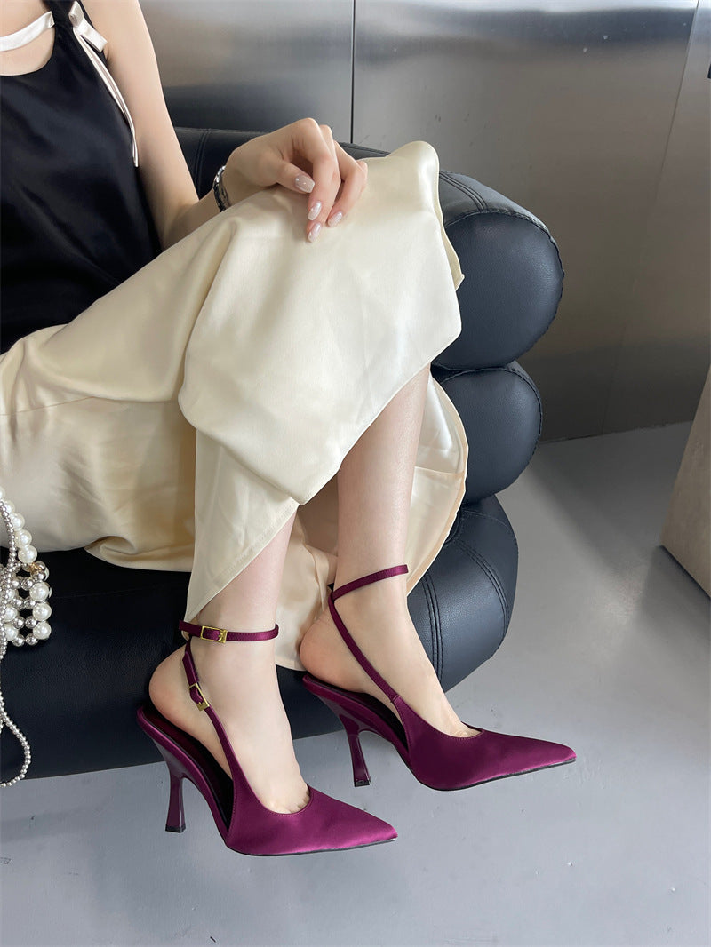 Satin cap-toe slingback high heels NewGew