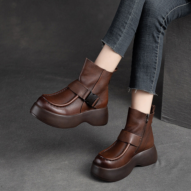 Women Retro Minimalist Leather Platform Boots Newgew Shoes