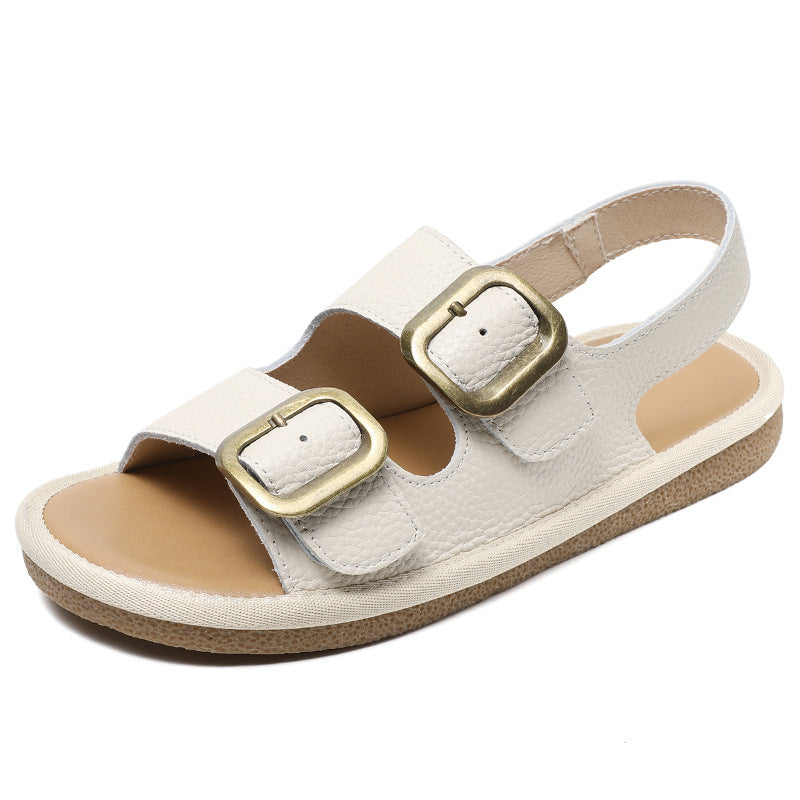 Women Buckler Soft Leather Summer Casual Sandals Newgew Shoes