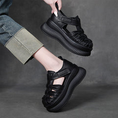 Women Retro Plaited Leather Platform Summer Sandals Newgew Shoes