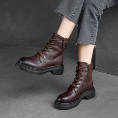 Women Retro Patchwork Leather Casual Boots Newgew Shoes