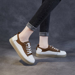 Women Fashion Patchwork Leather Flat Casual Shoes Newgew Shoes