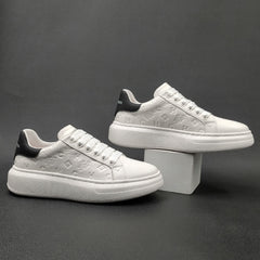 Men Fashion Embossed Leather Flat Casual Sneakers Newgew Shoes