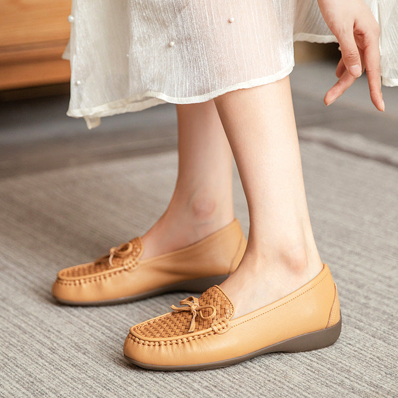 Women Retro Handcraft Plaited Leather Soft Loafers Newgew Shoes