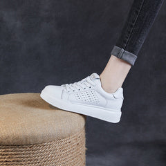 Women Fashion Hollow Leather Flat Skate Sneakers Newgew Shoes