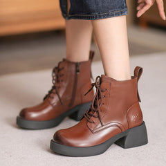 Women Retro Patchwork Leather Chunky Heel Boots Newgew Shoes