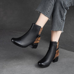 Women Retro Patchwork Handmade Chunky Heel Boots Newgew Shoes