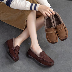 Women Retro Leather Flat Furred Winter Loafers Newgew Shoes