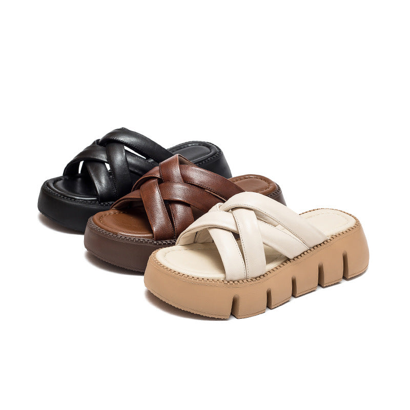 Women Handcraft Leather Summer Casual Sandals Slides Newgew Shoes