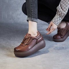 Women Minimalist Retro Leather Platform Casual Shoes Newgew Shoes