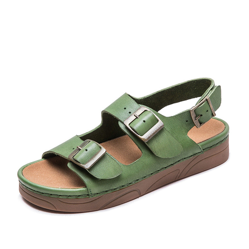 Women Retro Leather Flat Casual Buckle Sandals Newgew Shoes