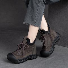 Women Classic Patchwork Leather Casual Ankle Boots Newgew Shoes