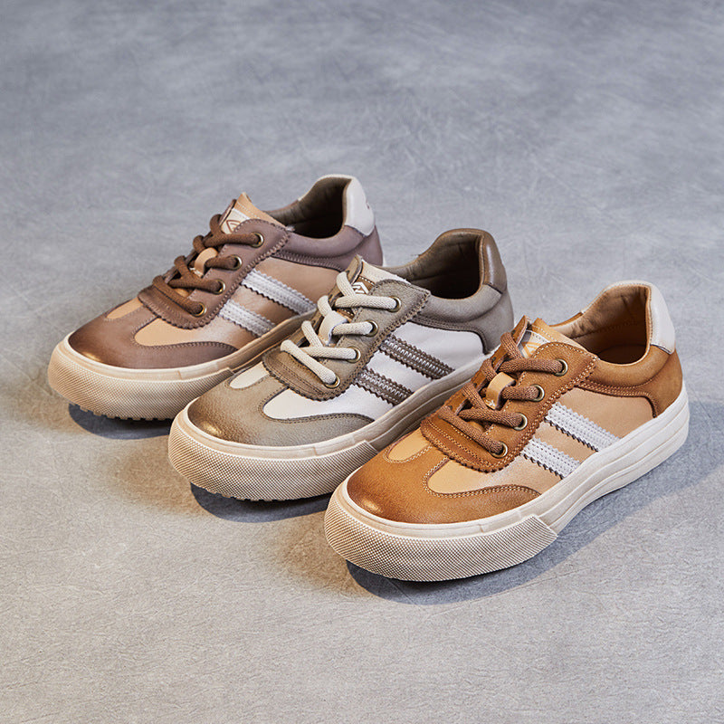 Women Handmade Color Matching Leather Casual Training Shoes Newgew Shoes