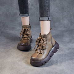 Women Retro Minimalist Leather Platform Boots Newgew Shoes