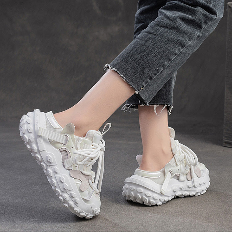 Women Retro Patchwork Low Top Platform Casual Shoes Newgew Shoes