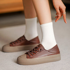 Women Retro Leather Flat Casual Shoes Newgew Shoes