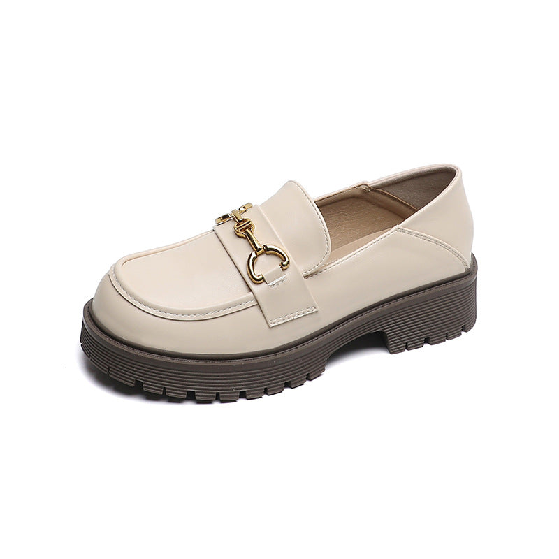 Women Classic Soft Leather Thick Soled Chain Loafers Newgew Shoes