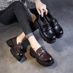 Women Retro Leather Platform Casual Loafers Newgew Shoes