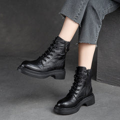 Women Retro Patchwork Leather Casual Boots Newgew Shoes