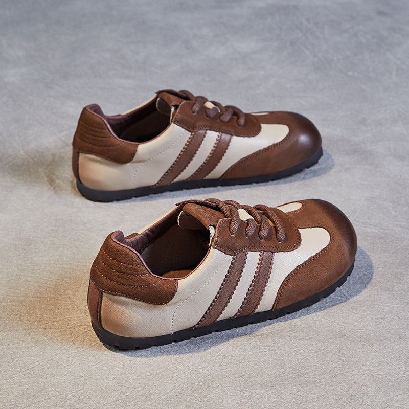 Women Handmade Retro Leather Flat Casual Training Shoes Newgew Shoes